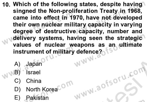 International Politics Dersi 2024 - 2025 Yılı (Final) Dönem Sonu Sınav Soruları 10. Soru