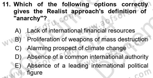 International Politics Dersi 2024 - 2025 Yılı (Final) Dönem Sonu Sınav Soruları 11. Soru