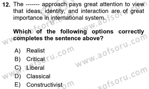 International Politics Dersi 2024 - 2025 Yılı (Final) Dönem Sonu Sınav Soruları 12. Soru