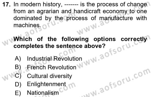 International Politics Dersi 2024 - 2025 Yılı (Final) Dönem Sonu Sınav Soruları 17. Soru
