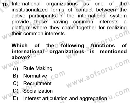 International Politics Dersi 2025 - 2026 Yılı (Vize) Ara Sınav Soruları 10. Soru