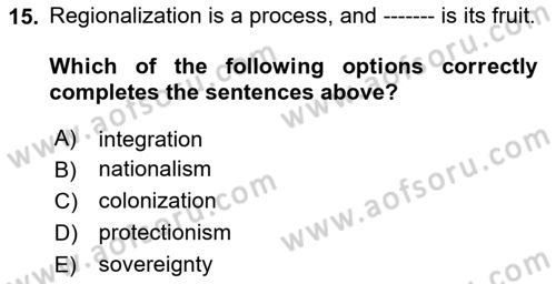 International Politics Dersi 2025 - 2026 Yılı (Vize) Ara Sınav Soruları 15. Soru