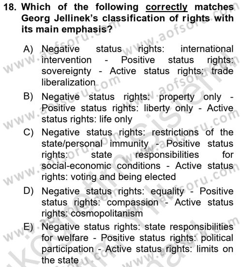 International Politics Dersi 2025 - 2026 Yılı (Vize) Ara Sınav Soruları 18. Soru