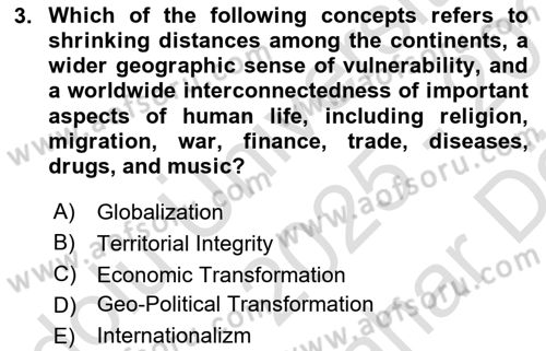 International Politics Dersi 2025 - 2026 Yılı (Vize) Ara Sınav Soruları 3. Soru