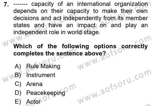 International Politics Dersi 2025 - 2026 Yılı (Vize) Ara Sınav Soruları 7. Soru