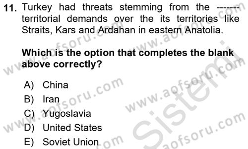 Diplomacy Dersi 2021 - 2022 Yılı (Final) Dönem Sonu Sınav Soruları 11. Soru