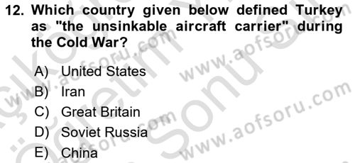 Diplomacy Dersi 2021 - 2022 Yılı (Final) Dönem Sonu Sınav Soruları 12. Soru