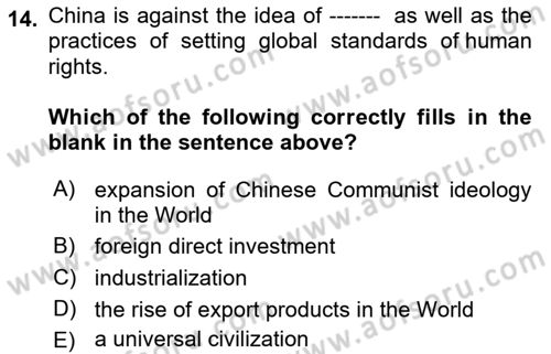 Diplomacy Dersi 2021 - 2022 Yılı (Final) Dönem Sonu Sınav Soruları 14. Soru