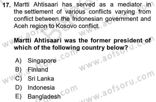 Diplomacy Dersi 2021 - 2022 Yılı (Final) Dönem Sonu Sınav Soruları 17. Soru