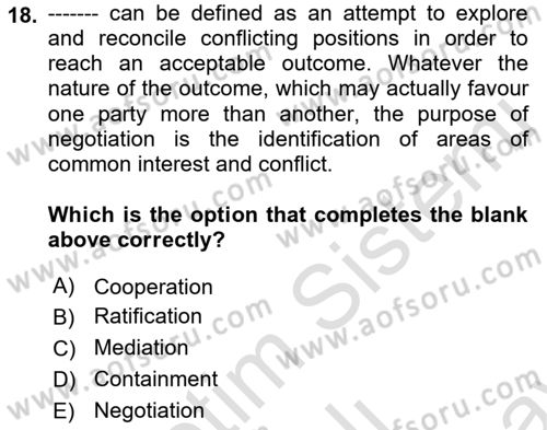 Diplomacy Dersi 2021 - 2022 Yılı (Final) Dönem Sonu Sınav Soruları 18. Soru