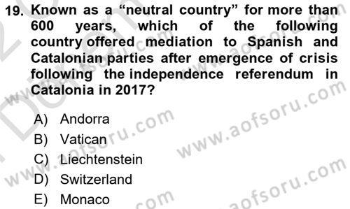 Diplomacy Dersi 2021 - 2022 Yılı (Final) Dönem Sonu Sınav Soruları 19. Soru