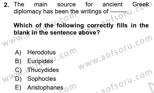 Diplomacy Dersi 2021 - 2022 Yılı (Final) Dönem Sonu Sınav Soruları 2. Soru
