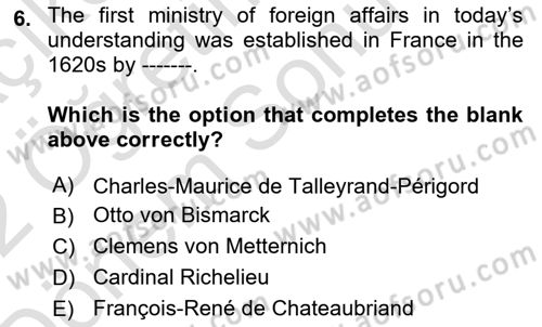 Diplomacy Dersi 2021 - 2022 Yılı (Final) Dönem Sonu Sınav Soruları 6. Soru