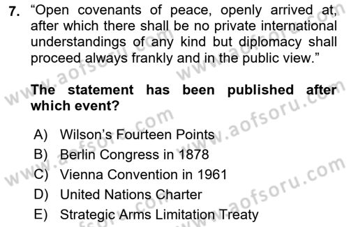 Diplomacy Dersi 2021 - 2022 Yılı (Final) Dönem Sonu Sınav Soruları 7. Soru