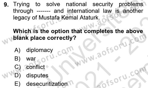 Diplomacy Dersi 2021 - 2022 Yılı (Final) Dönem Sonu Sınav Soruları 9. Soru
