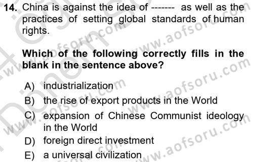 Diplomacy Dersi 2023 - 2024 Yılı (Final) Dönem Sonu Sınav Soruları 14. Soru