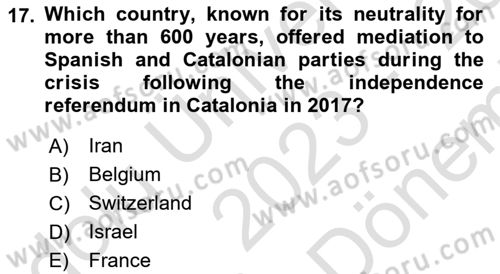Diplomacy Dersi 2023 - 2024 Yılı (Final) Dönem Sonu Sınav Soruları 17. Soru