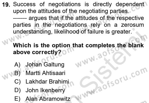Diplomacy Dersi 2023 - 2024 Yılı (Final) Dönem Sonu Sınav Soruları 19. Soru