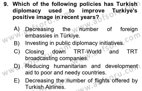 Diplomacy Dersi 2023 - 2024 Yılı (Final) Dönem Sonu Sınav Soruları 9. Soru