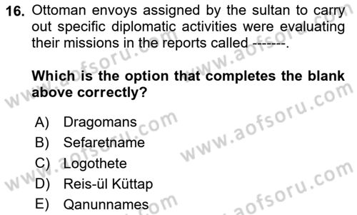 Diplomacy Dersi 2024 - 2025 Yılı (Vize) Ara Sınav Soruları 16. Soru
