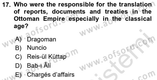 Diplomacy Dersi 2024 - 2025 Yılı (Vize) Ara Sınav Soruları 17. Soru