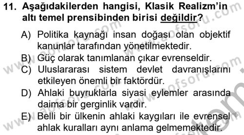 Uluslararası Politika 1 Dersi Ara Sınavı Deneme Sınav Soruları 11. Soru