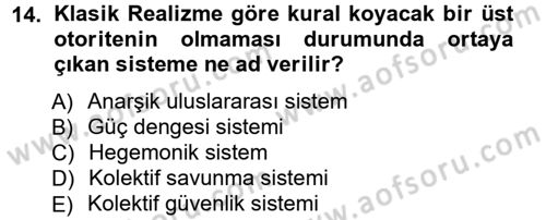 Uluslararası Politika 1 Dersi Ara Sınavı Deneme Sınav Soruları 14. Soru