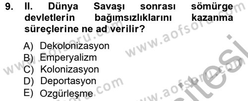 Uluslararası Politika 1 Dersi Ara Sınavı Deneme Sınav Soruları 9. Soru