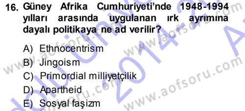Uluslararası Politika 1 Dersi 2014 - 2015 Yılı (Vize) Ara Sınav Soruları 16. Soru