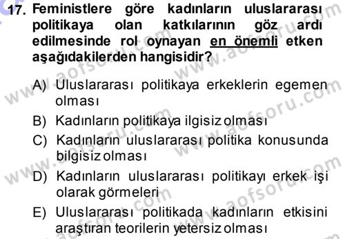 Uluslararası Politika 1 Dersi 2014 - 2015 Yılı (Vize) Ara Sınav Soruları 17. Soru