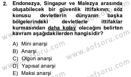 Uluslararası Politika 1 Dersi 2014 - 2015 Yılı (Final) Dönem Sonu Sınavı 2. Soru