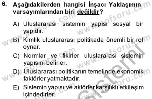 Uluslararası Politika 1 Dersi 2014 - 2015 Yılı (Final) Dönem Sonu Sınav Soruları 6. Soru