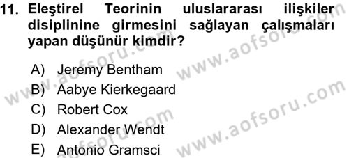 Uluslararası Politika 1 Dersi 2015 - 2016 Yılı (Vize) Ara Sınav Soruları 11. Soru