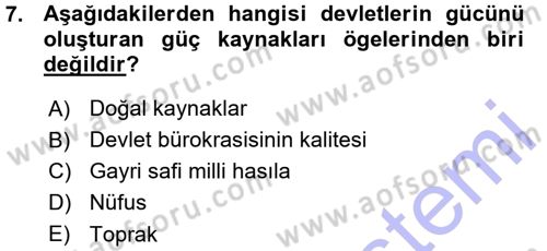 Uluslararası Politika 1 Dersi Ara Sınavı Deneme Sınav Soruları 7. Soru