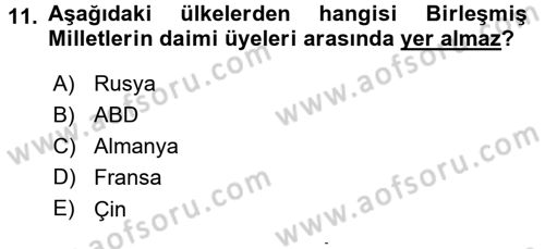 Uluslararası Politika 1 Dersi 2015 - 2016 Yılı (Final) Dönem Sonu Sınav Soruları 11. Soru