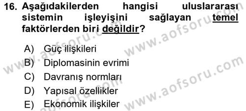 Uluslararası Politika 1 Dersi 2015 - 2016 Yılı (Final) Dönem Sonu Sınav Soruları 16. Soru