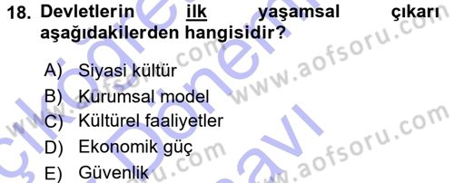 Uluslararası Politika 1 Dersi 2015 - 2016 Yılı (Final) Dönem Sonu Sınav Soruları 18. Soru