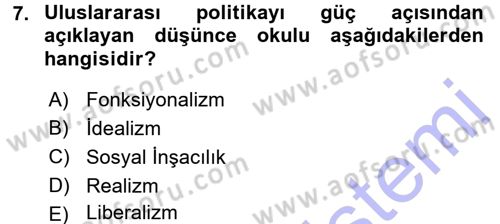Uluslararası Politika 1 Dersi 2015 - 2016 Yılı (Final) Dönem Sonu Sınav Soruları 7. Soru