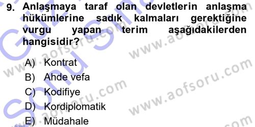 Uluslararası Politika 1 Dersi 2015 - 2016 Yılı (Final) Dönem Sonu Sınav Soruları 9. Soru