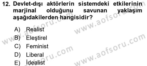 Uluslararası Politika 1 Dersi Ara Sınavı Deneme Sınav Soruları 12. Soru