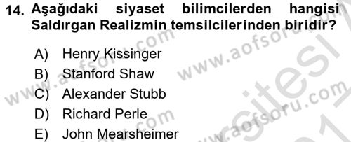 Uluslararası Politika 1 Dersi 2016 - 2017 Yılı (Vize) Ara Sınav Soruları 14. Soru