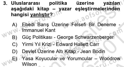 Uluslararası Politika 1 Dersi Ara Sınavı Deneme Sınav Soruları 3. Soru