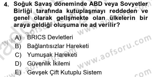 Uluslararası Politika 1 Dersi 2016 - 2017 Yılı (Vize) Ara Sınav Soruları 4. Soru