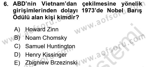 Uluslararası Politika 1 Dersi Ara Sınavı Deneme Sınav Soruları 6. Soru