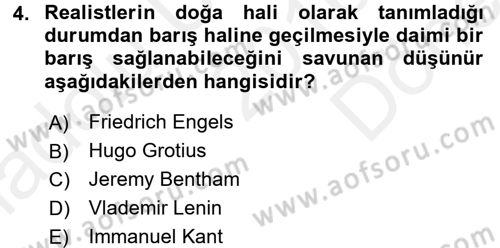 Uluslararası Politika 1 Dersi 2016 - 2017 Yılı (Final) Dönem Sonu Sınav Soruları 4. Soru