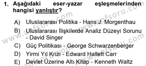 Uluslararası Politika 1 Dersi Ara Sınavı Deneme Sınav Soruları 1. Soru