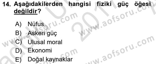 Uluslararası Politika 1 Dersi Ara Sınavı Deneme Sınav Soruları 14. Soru
