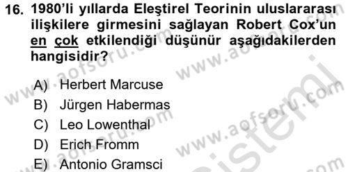 Uluslararası Politika 1 Dersi Ara Sınavı Deneme Sınav Soruları 16. Soru
