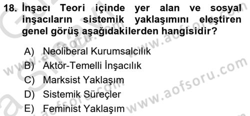 Uluslararası Politika 1 Dersi Ara Sınavı Deneme Sınav Soruları 18. Soru