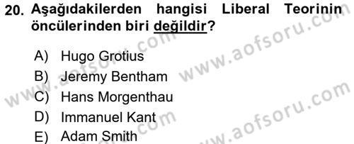 Uluslararası Politika 1 Dersi 2017 - 2018 Yılı (Vize) Ara Sınav Soruları 20. Soru